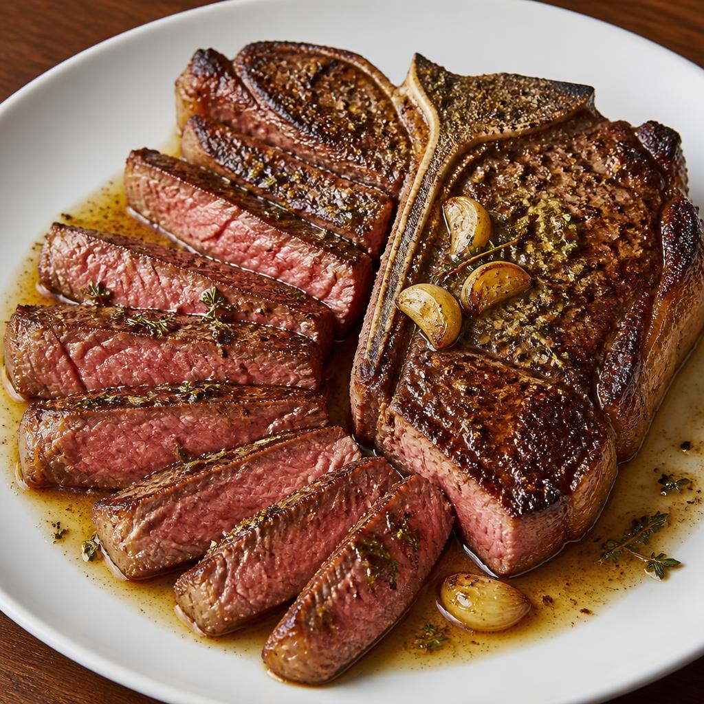 Entrée: United States – Pan-Seared T-Bone Steak with Garlic Butter recipe