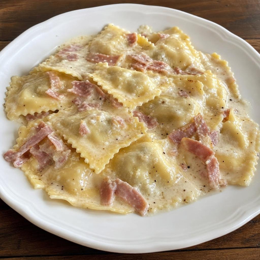 Ravioli alla panna e prosciutto recipe