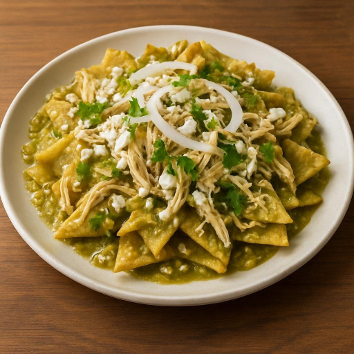 Chilaquiles verdes con pollo (green chilaquiles with shredded chicken) recipe