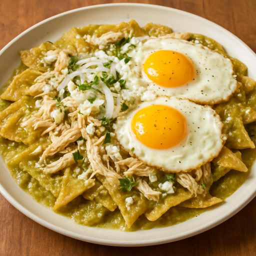 Chilaquiles verdes con pollo y huevo estrellado (green chilaquiles... recipe